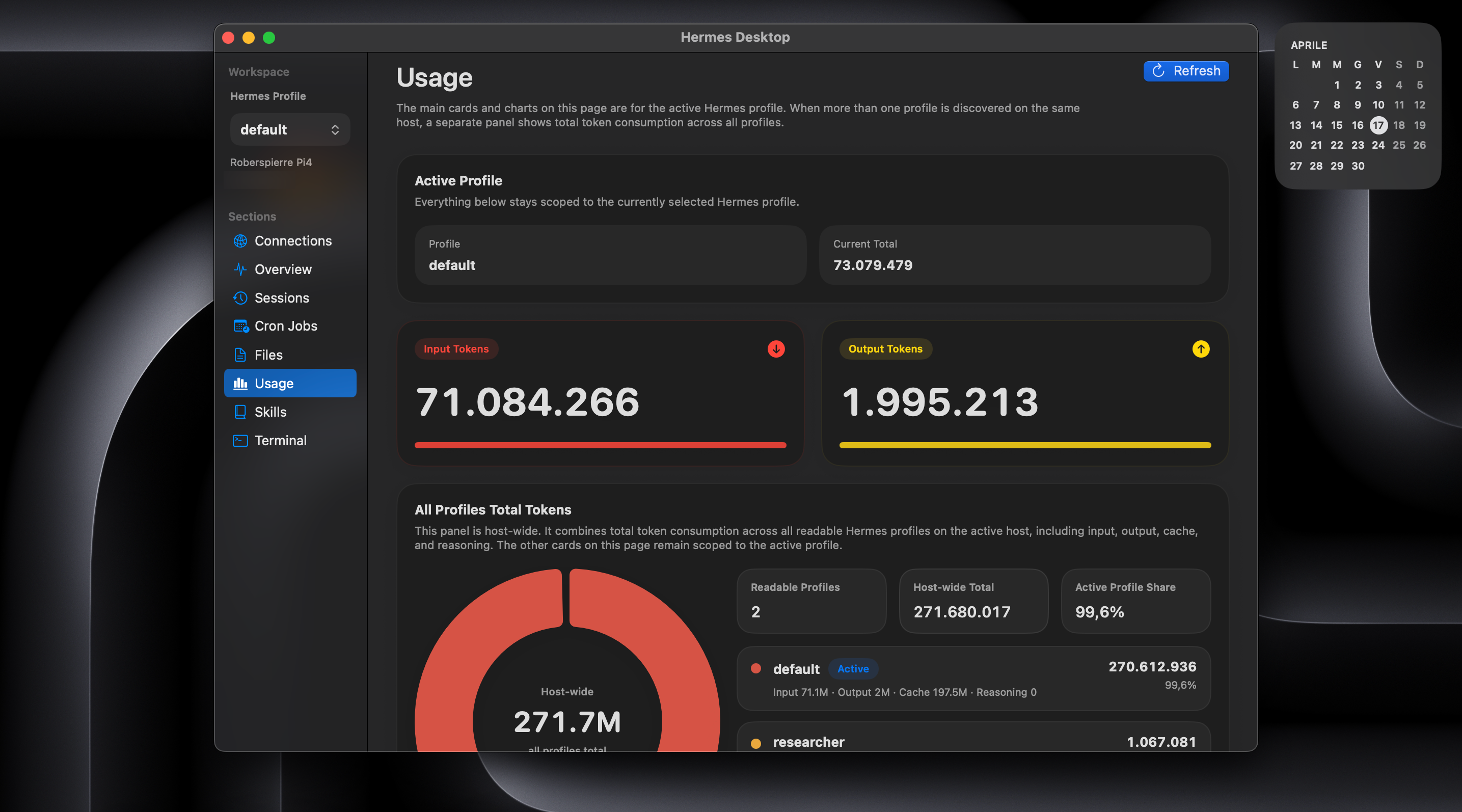 Hermes Desktop Usage view